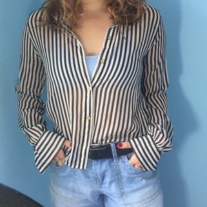 Black and white sheer striped top.